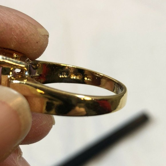 Large Pink Cubic Zirconia CZ Sterling Silver Gold Tone Cocktail Ring - Picture 7 of 7